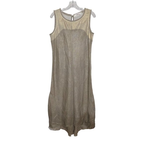 ab Nahlik sleeveless metallic shimmer beige and light gold sleeveless dress M 40 - Picture 3 of 12